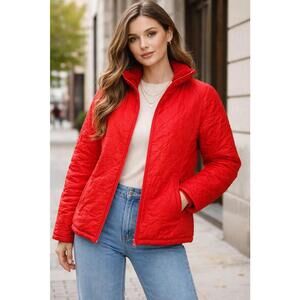 Women's Red Quilted Jacket Zip Large